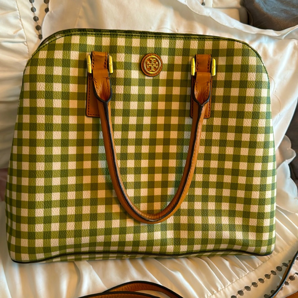 Tory Burch green checked bag